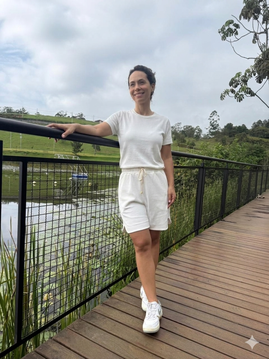 Conjunto verão em malha — camiseta e shorts feitos à mão